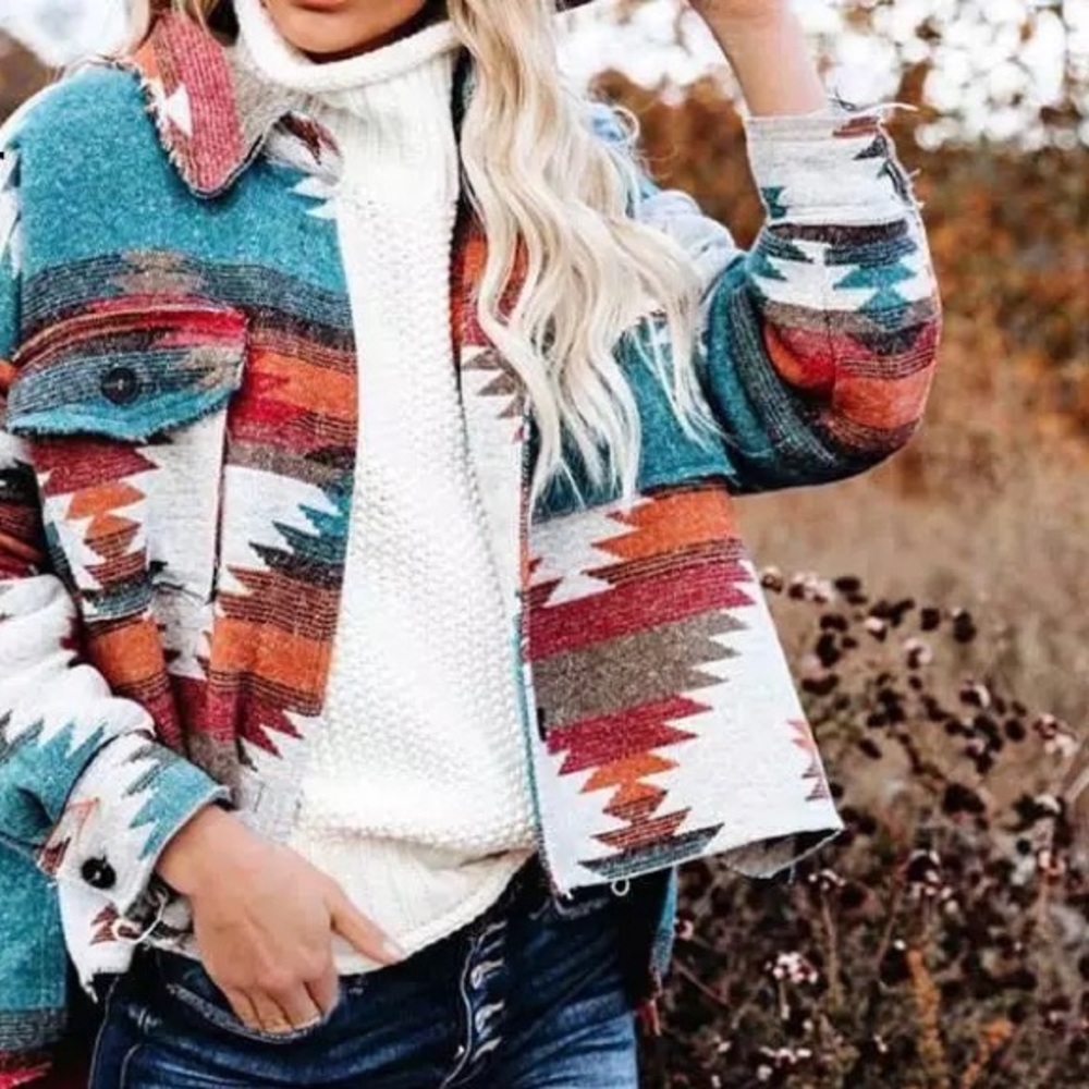 Aztec Western Distressed Button Pocket Shacket Ye… - image 3